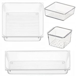 Stackable Plastic Clear Drawer Organizers and Storage Bins Tray Set
