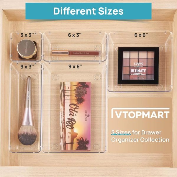 72 PCS Clear Plastic Drawer Organizers Set 4-Size Bathroom and Vanity Drawer Organizer Tray - 图片 4